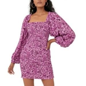 NWT  Free People  "Smock It to Me"  Long Sleeve Mini dress  Purple   Size M
